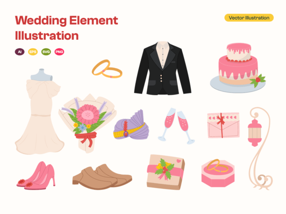 Celebrate Love in Every Design: The Wedding Element Illustration Set