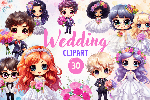 Charming Wedding Clipart: Cute Bride & Groom Designs for Projects