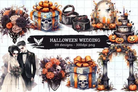 Elegant Halloween Wedding Sublimation Clipart for Autumn Nuptials