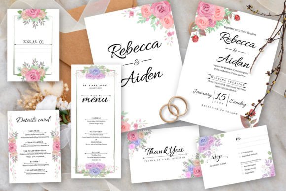 Elegant Rose Flowers Wedding Graphic Set: Design with Watercolor Charm