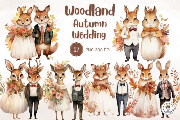Enchanting Autumn Couple Wedding Woodland Clipart