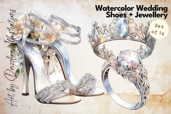 Enchanting Designs: Wedding Jewelry & Floral Shoe Clipart