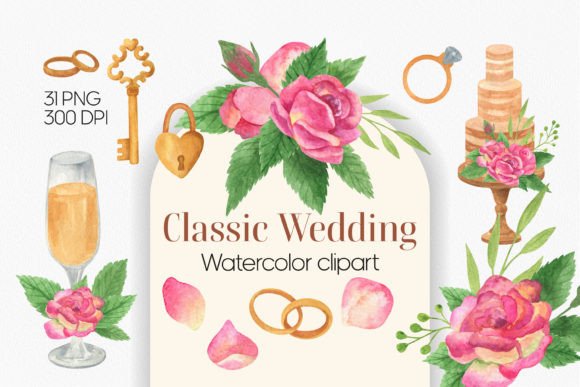 Romantic Wedding Clipart: Timeless Elegance for Your Designs