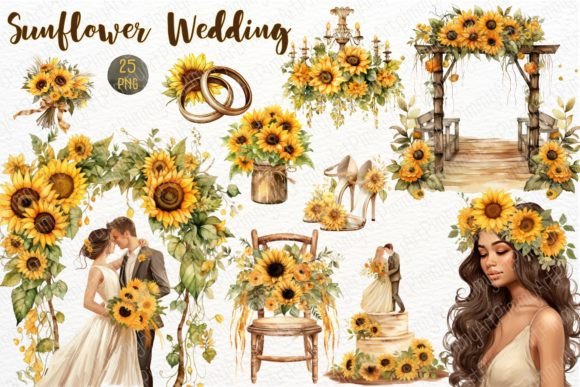Sunflower Wedding Watercolor Sublimation: A Garden of Creative Assets